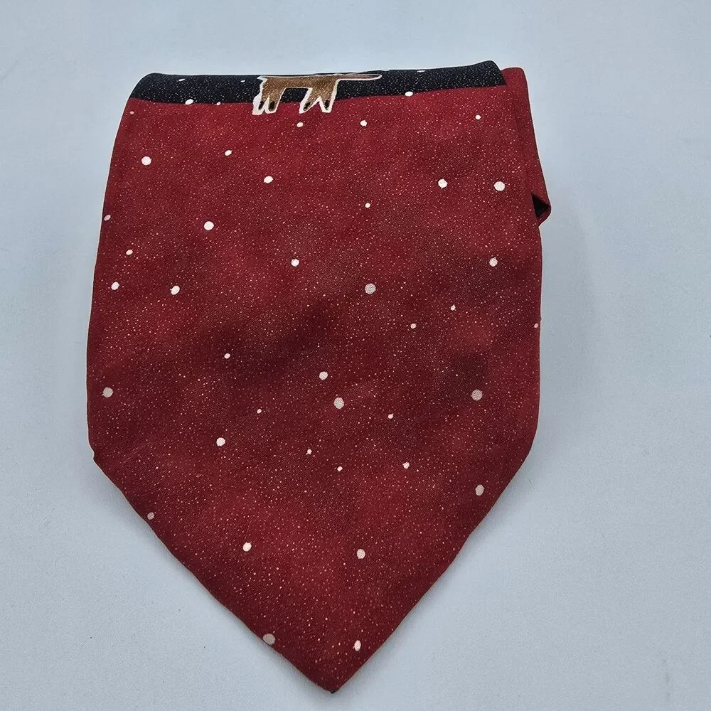 Vintage Hallmark Cool Yule Reindeer Christmas Holiday Silk Tie Vintage 57x 4 In